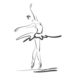 Poster - art sketched beautiful young ballerina in ballet pose on studio