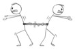 Two Person or Businessmen not Cooperating, Moving in Opposite Direction , Vector Cartoon Stick Figure Illustration