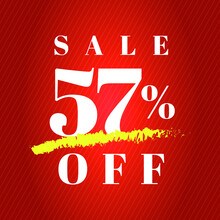 57% Off Tag Fifty Seven Percent Discount Sale White Letter Red Gradient Background