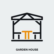 Garden House Linear Vector Icon On Light Background. Isolated Alcove Outline Illustration