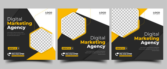 Digital marketing agency promotion social media post template. Editable square banner design with place for the photo