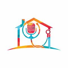 Wall Mural - Doctor podcast vector logo design. Stethoscope and microphone illustration symbol.	