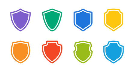 Fototapete - Shield icon set template design. Protection shield icon collection in color design.