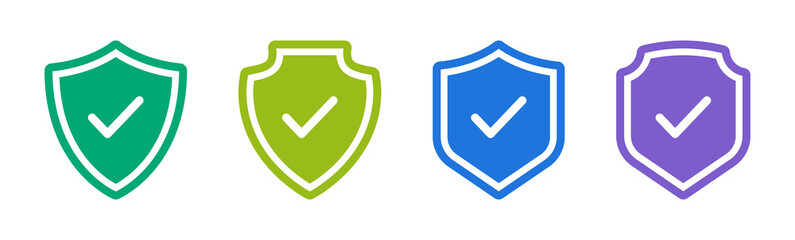 Aufkleber - Set of security shield icons with tick mark vector illustration.