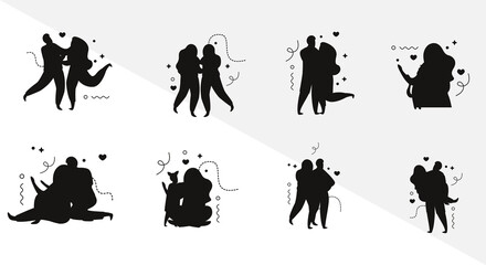 Canvas Print - Hug day men women Silhouettes Vector.zip, Hug day Silhouettes Vector