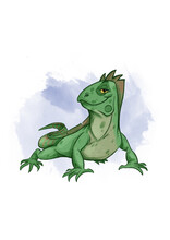 I Letter Animal Flashcard, Iguana Character Illustration For Children Education. Learn Alphabet Easily