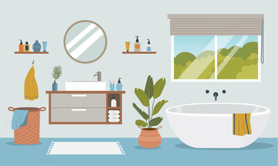 Modern bathroom interior. Vector flat illustration