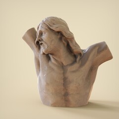 Stone statue of the face of Jesus crucified. Jesus face 3D Illustration