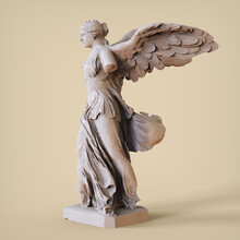 The Winged Victory Of Samothrace. Greek Classical Statue Of 'Nike' From Samothrace Or 'Winged Victory'. 