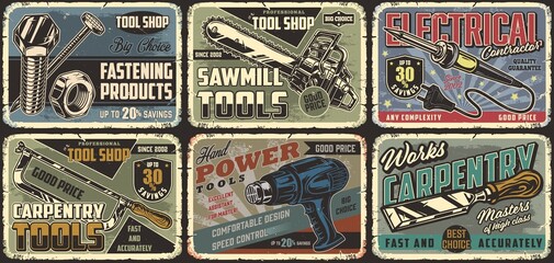 Poster - Tool shop colorful vintage coupons set