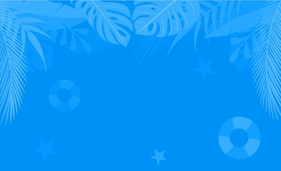 abstract blue flat background. blue tropical plant pattern design. seasonal background with copy spa