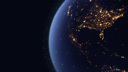 Fototapete - Earth digital systems/3d rendering Earth with the lights of North American cities, as well as lines of digital communication systems. Some elements of the image provided by NASA. 3d rendering