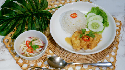 Wall Mural - Crispy Fish Rice with Sweet and Sour Sauce