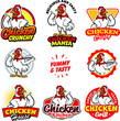 Set of chicken logo with chicken cartoon illustration