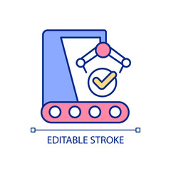 Sticker - Manufacturing safety RGB color icon. Proper maintenance of equipment. Using factory machinery properly. Isolated vector illustration. Simple filled line drawing. Editable stroke. Arial font used