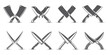 set of knife silhouette designs with various shapes.  collection of butcher knife logo elements or icons with x shape, vector illustration