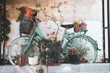 Vintage Bicycle In Front Of A Home. Beautiful High Resolution Photo For Large Displays And Prints. Selective Focus.