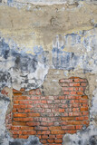 Fototapeta  - Grunge old red brick and plaster wall texture