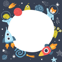Wall Mural - funny outer space frame for kids. cosmic border for childrens blank. background for cute childish ba