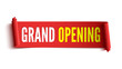 Grand opening banner. Red ribbon. Tag. Label. Sticker. Vector illustration.