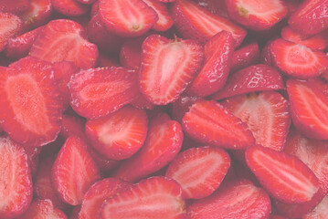 Wall Mural - Strawberry slices. Fresh berries macro. Fruit background. Top view.