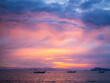 Wonderful seascape, landscape after raining, colorful, vibrant sunset sky, cloud with boat in the sea