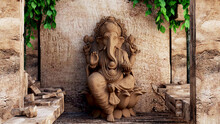Ganesha God Statue In Ancient Remains 3d Illustration.