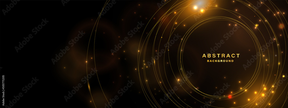 Abstract gold background with circle lines and glowing light effect ...