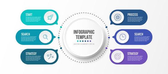 Wall Mural - Timeline infographic design with 6 options or steps. Infographics for business concept. Can be used for presentations workflow layout, banner, process, diagram, flow chart, info graph, annual report.