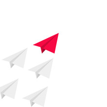Red Paper Plane Leadership Creation Idea Concept. Vector Red Plane Leader Brave Isometric Mission Lead Vision Illustration