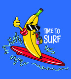 Fototapeta Dinusie - drawing banana surf sunglasses