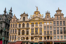 Belgium, Brussels, Golden Ornaments On Grand Place Buildings