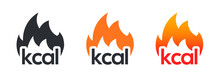 Energy Fat Burn Kcal Fire Icon. Kilocalorie Hot Logo Vector Weight Fitness Flame Graphic Icon