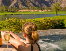 Hot Tub Girl In The Desert With Champagne