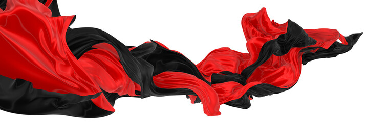 Wall Mural - Beautiful flowing fabric of red and black wavy silk or satin. 3d rendering image.