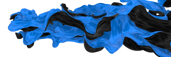 Wall Mural - Beautiful flowing fabric of blue and black wavy silk or satin. 3d rendering image.