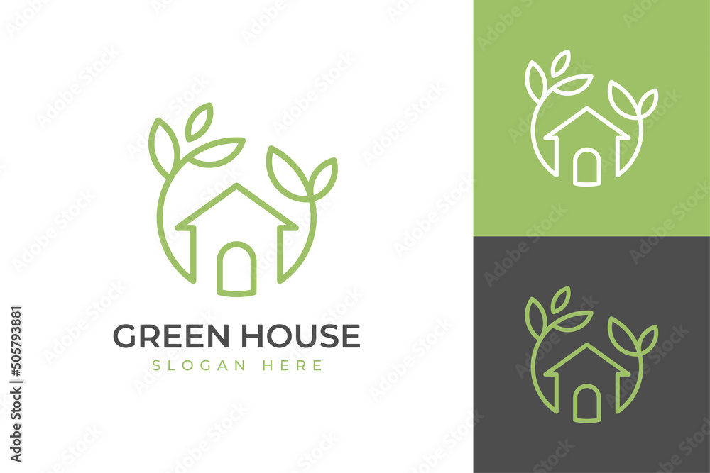 nature green house logo design line art style vector symbol icon design ...