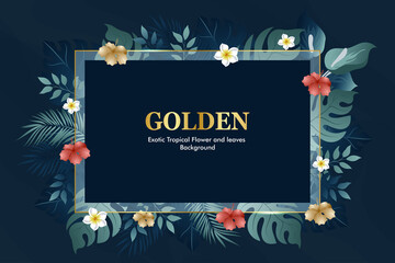 Wall Mural - Luxury golden frame with navy blue summer tropical background 