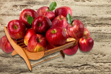 Sticker - Group of tasty sweet fresh Apple on wooden board background, Fruits concept.