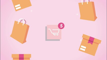 Poster - shopping cart and packings animation