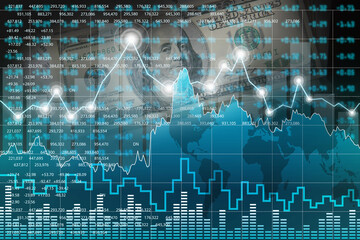 Stock market chart, Business arrow graph abstract background, Working and Marketing Concept, Finance statistic graph stock market data analysis.