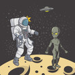 Alien and astronaut on Moon. Space. Vector illustration