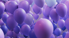 Blue, Violet And Turquoise Balloons Rising In The Air. Modern, Carnival Background.