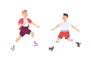 Sticker - Excited Man Character Dancing on Roller Skates Vector Illustration Set