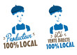 Producteur local français avec béret, promotion des produits 100% locaux, magasin producteur local