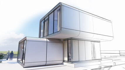 Aufkleber - Architect draft, modern house