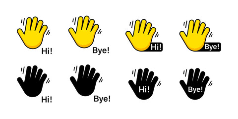 Hi, bye greeting hand waving logo icon. Greetings web symbol for app.