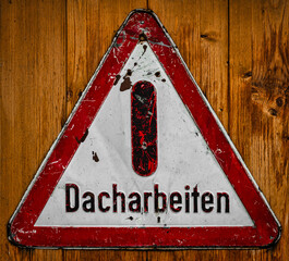 Canvas Print - Dacharbeiten Warnschild