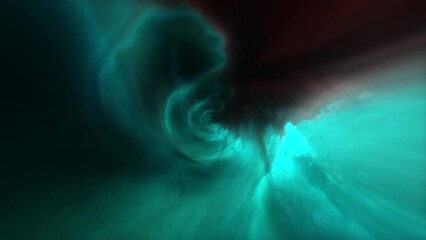 Wall Mural - abstract dark glow blue emerald green cloud storm tunnel travel animation loop turquoise green color