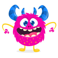 Funny cartoon smiling monster creature. Halloween Illustration of happy alien character. Vector isolated